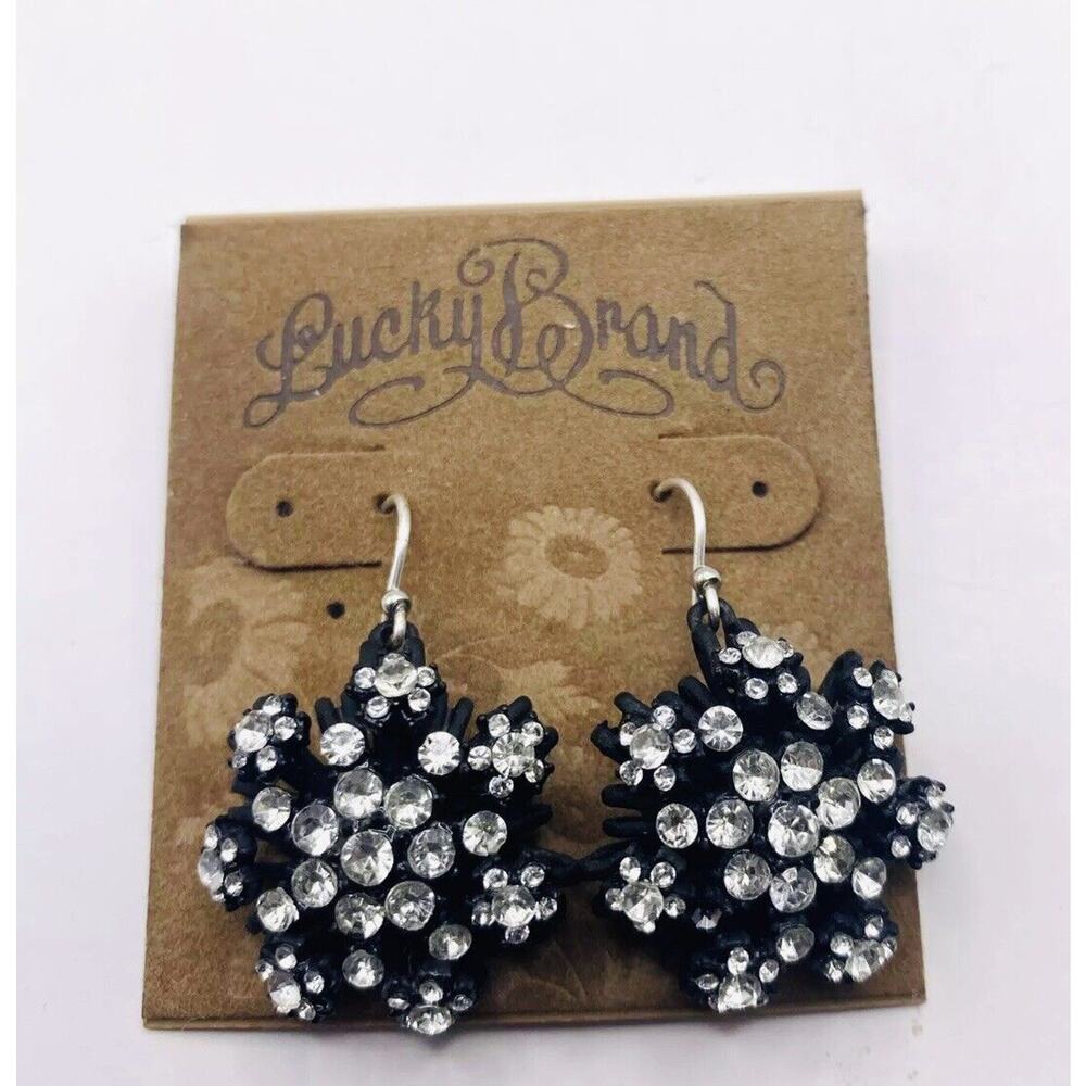 LUCKY BRAND Womens Beautiful Black with Crystal Rhinestones Earrings J3